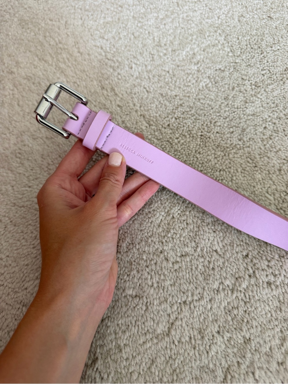 Rebecca Minkoff Pastel Pink Leather Women's Belt - Minimal Buckle